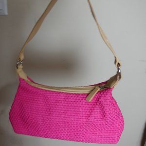 Stylish Pink based purse with Tan Strap